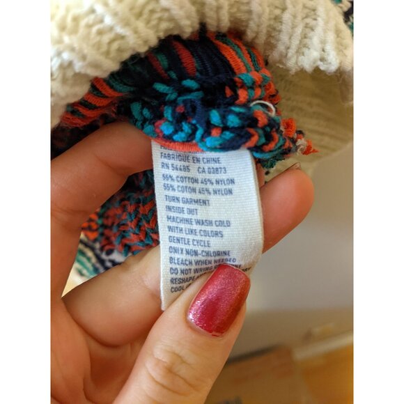 Womens American Eagle White Aztec Knit Top Western Boho Sweater 1/2 Sleeve M - Picture 7 of 8